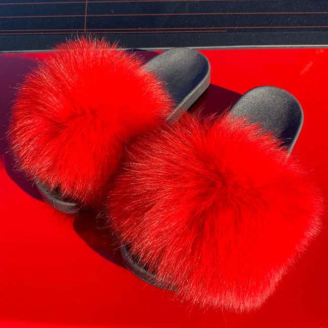 
Wholesale Good Price Real Fox Fluffy Slippers Bow Fur Slides And Fury Boots 