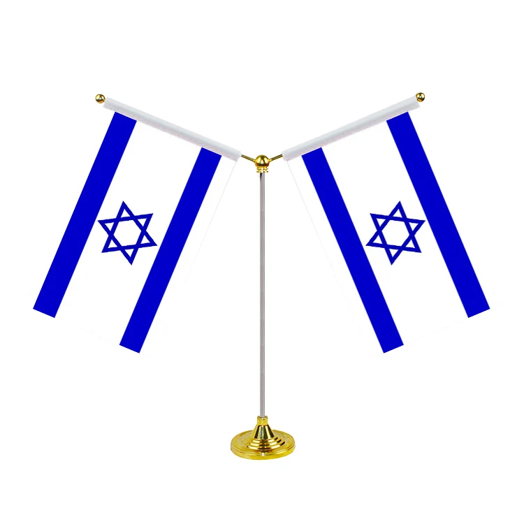 Custom Second Day Shipping Custom Small Mini 4' x 6' Israel 15 x 10 cm Table Desk Flag with Black Base and Spear Top Stick