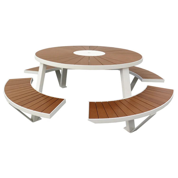Outdoor garden furniture set PS/WPC wood table and chair round picnic dining table set