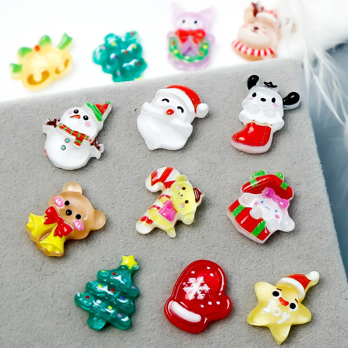 Christmas resin nail art accessories cartoon Christmas tree snowman reindeer socks candy DIY handmade nail decorations