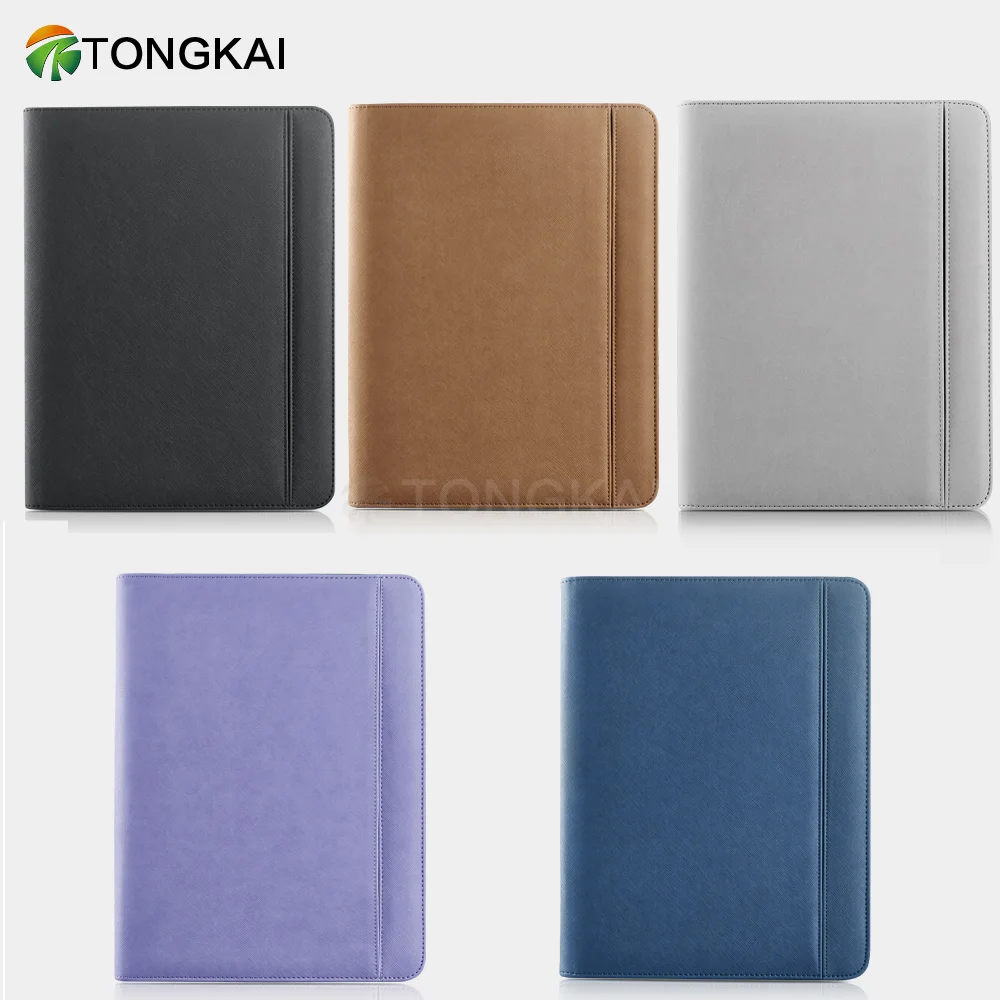 Hot Selling Customizable  Business Portfolio Organizer with Two-way Zippered Hand-made Multifunction Leather Padfolio