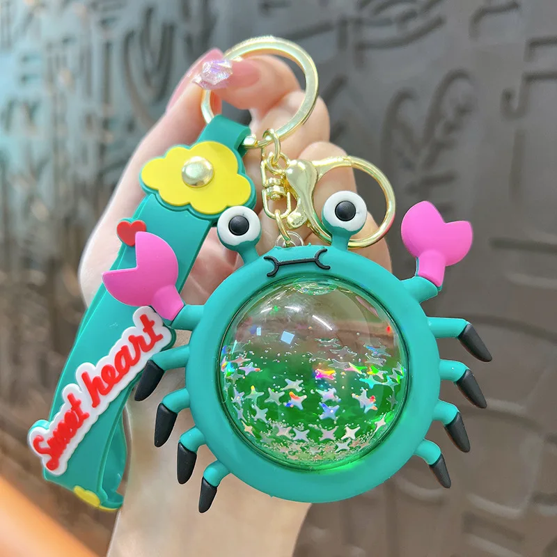 Hecion New Design Liquid Crab Quicksand Key Chain Oil Floating Key Chain Cartoon Crabs Liquid Key Chain