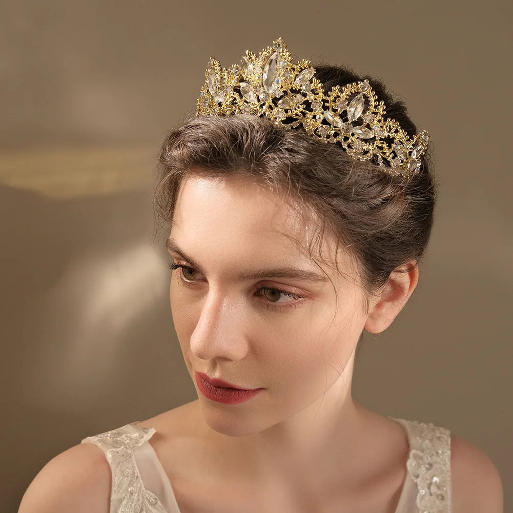 Hair Accessories Retror Headwear Birthday Crown Alloy Rhinestone Bride Wedding Dress Headwear Halloween Party Crown