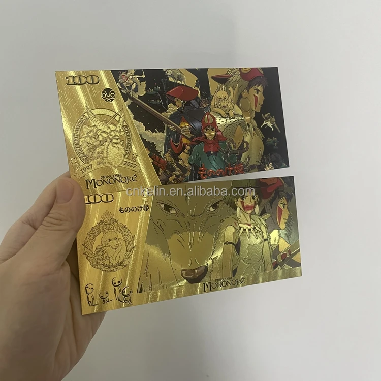 Waterproof 4 types unique anime cartoon bill 100 plastic card 24k gold plated foil banknote with custom design