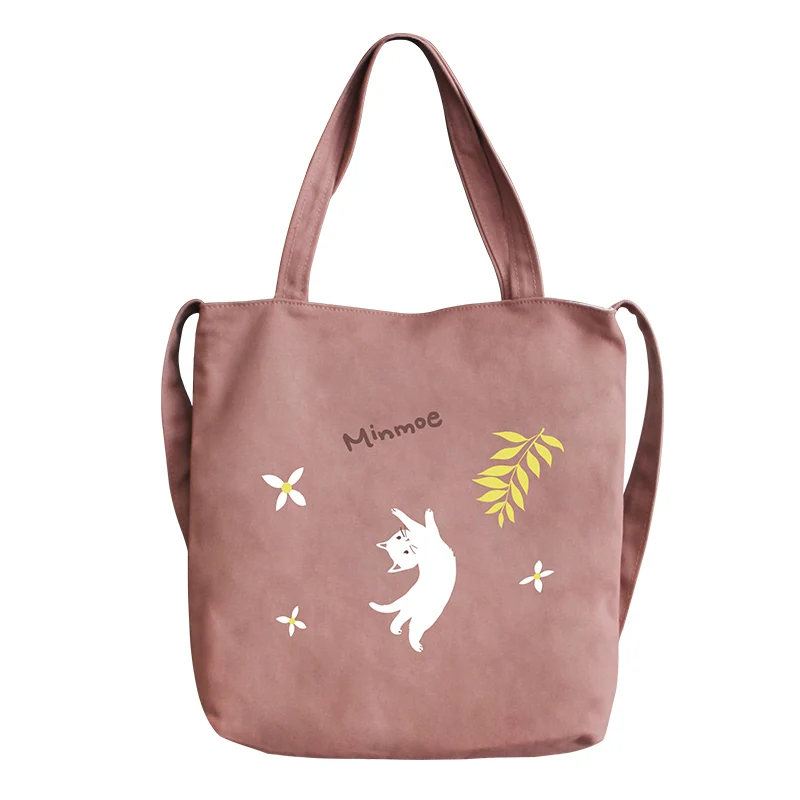 Pink Canvas Bags Magnetic Button Poly-Cotton Handbag Large Capacity Shopping Cotton Bag