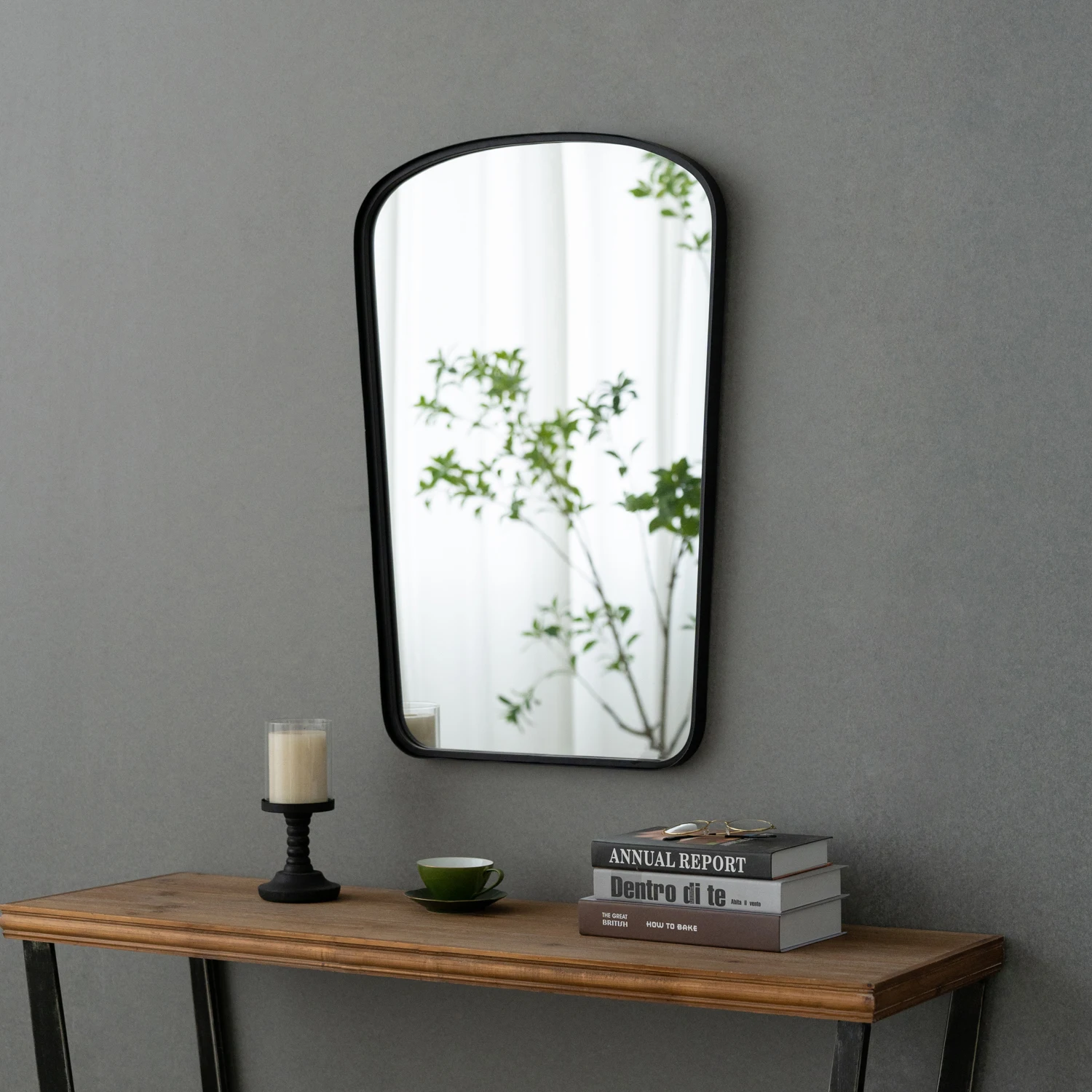 Oblong Rectangular Black Metal Wall Mirror, Decorative Mirror