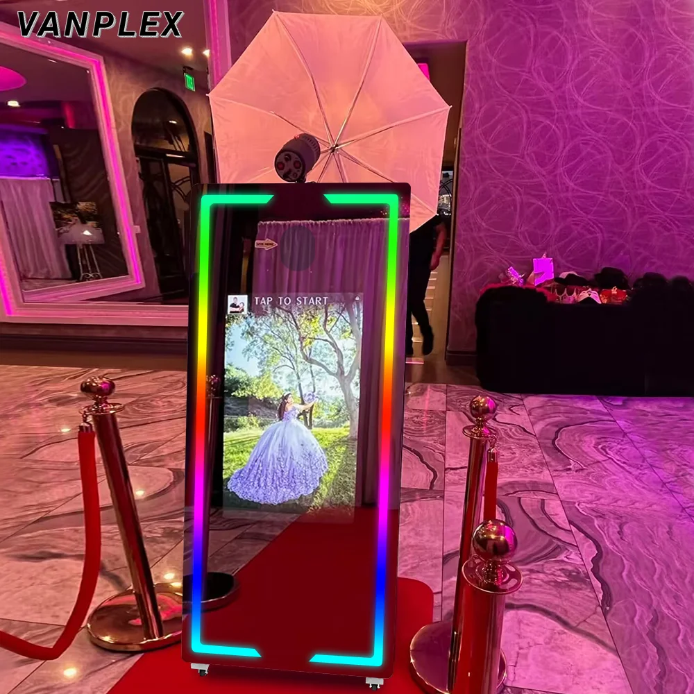 Interactive 65-Inch Digital Touch Screen Mirror Photo Booth Metal Construction with Camera Shooting Tool Packed in Flight Case