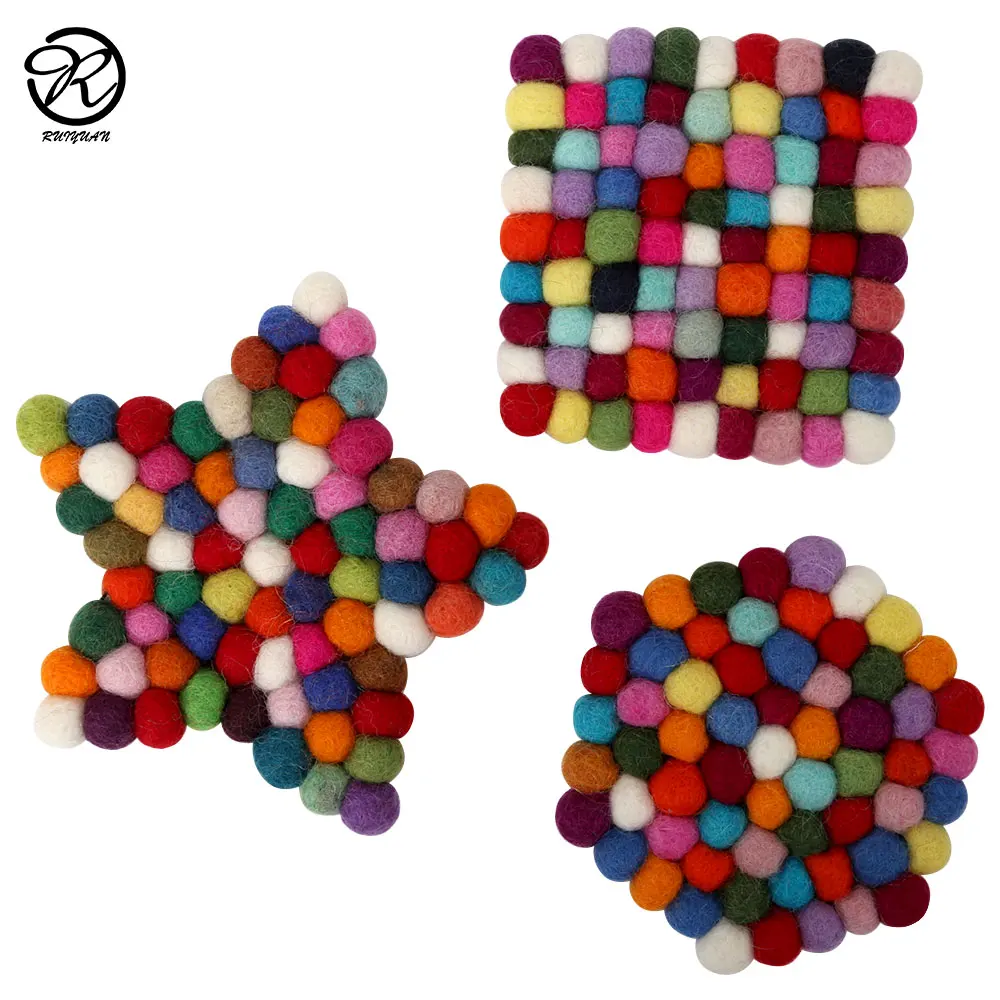 New Zealand Wool Felt Ball Round Coaster Handmade All Shape Felt Ball Coaster For Cup
