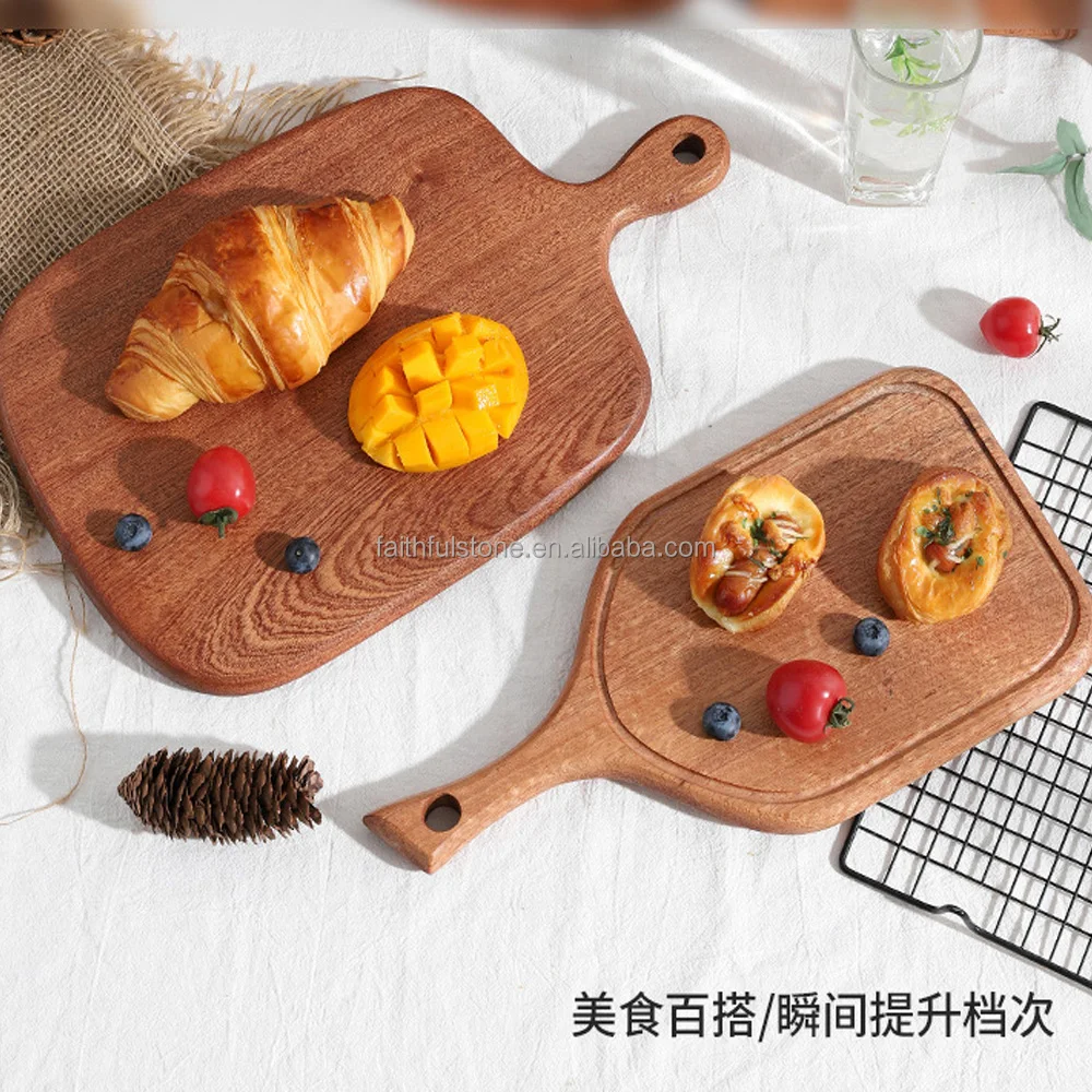 wholesale kitchen bulk black ebony wood cutting fruit cake bread board with handle