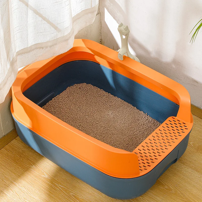 Amazon Wholesale Large Plastic Cat Litter Box With Litter Scoop Pet Products Cleaning Colorful Cat Toilet