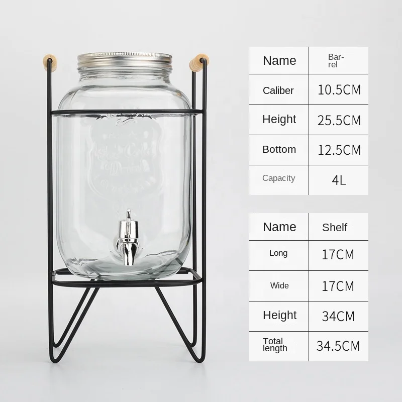 Best Selling 4L/8L Glass Mason Jar Stainless Steel Spigot Stand Beverage Juice Dispenser Water featuring Glass Metal Lids Tap