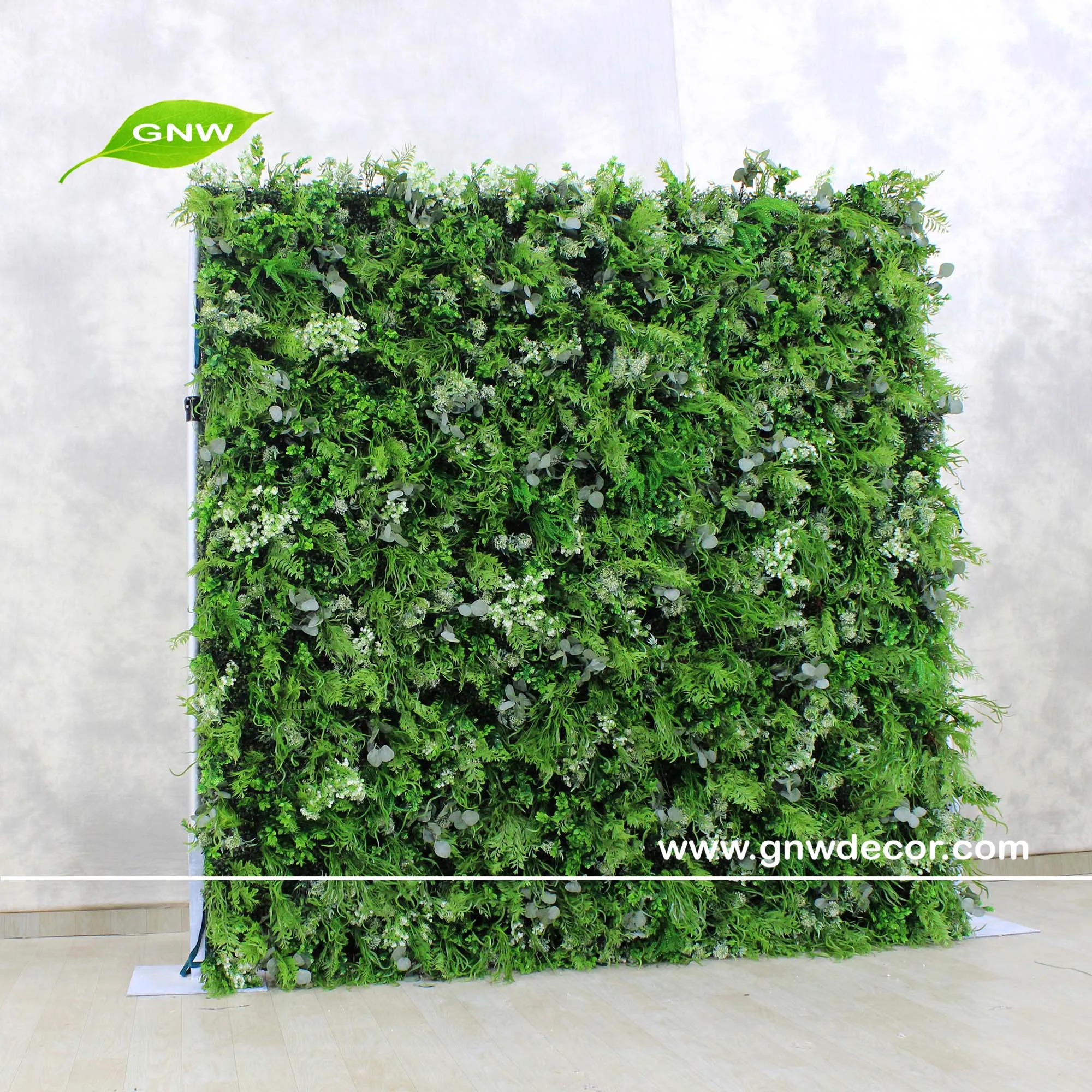 GNW Country Style green plants artificial flower wall for wedding background