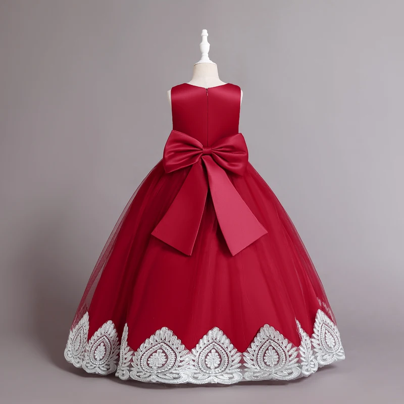 New Fashion Kids Wedding Party Dress Long Tailing Girl Ball Gown 12 Years Wear WR003