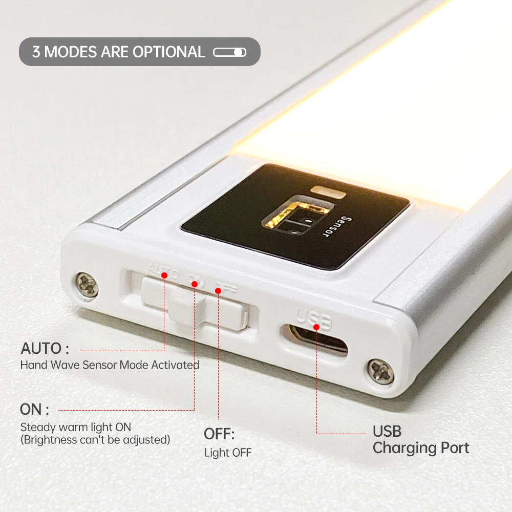 New DC5V Motion sensor Dimmable USB Rechargeable LED under cabinet light for Kitchen Closet stair with led strip lighting