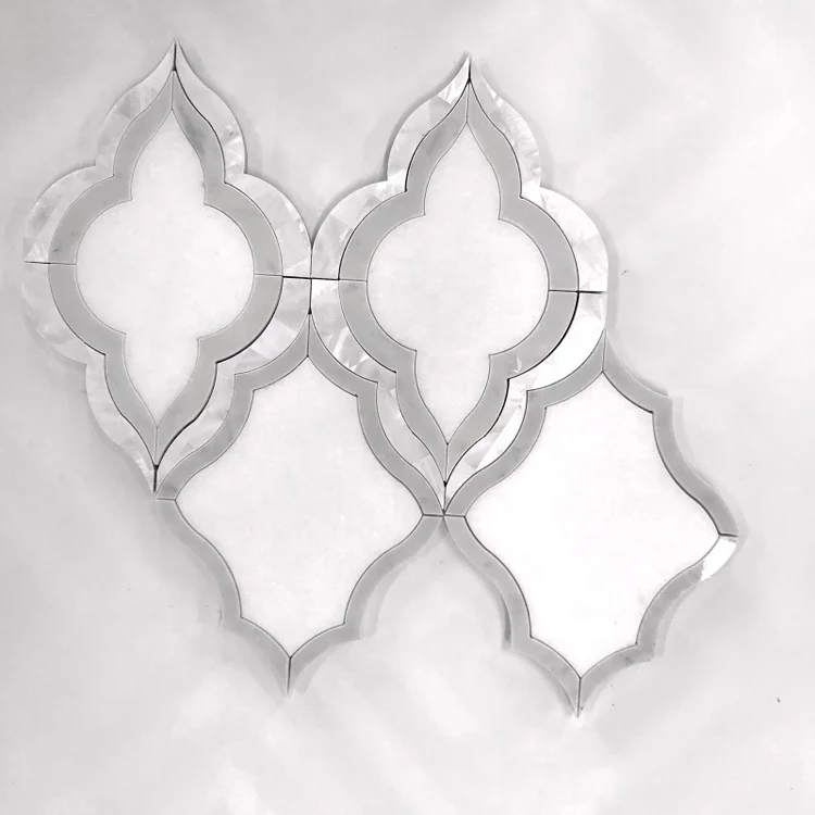 DTH Stone Pure white marble with shell water jet mosaic tiles for wall decoration