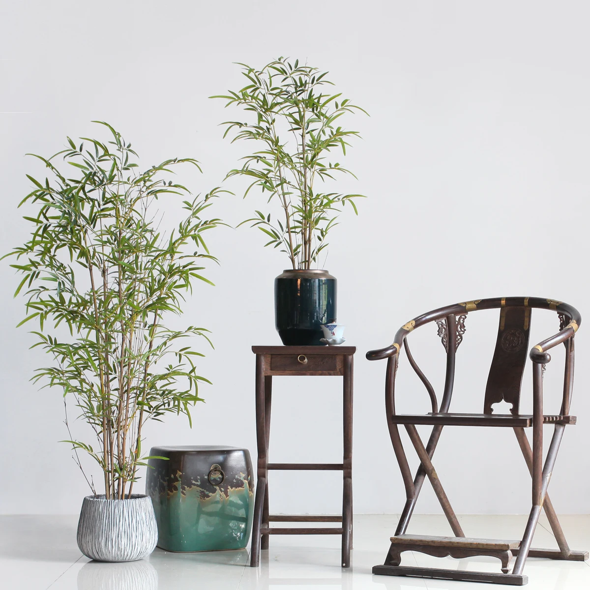 Decorative Outdoor Plastic Leaf  Plant Tree Artificial Bamboo With Real Pole