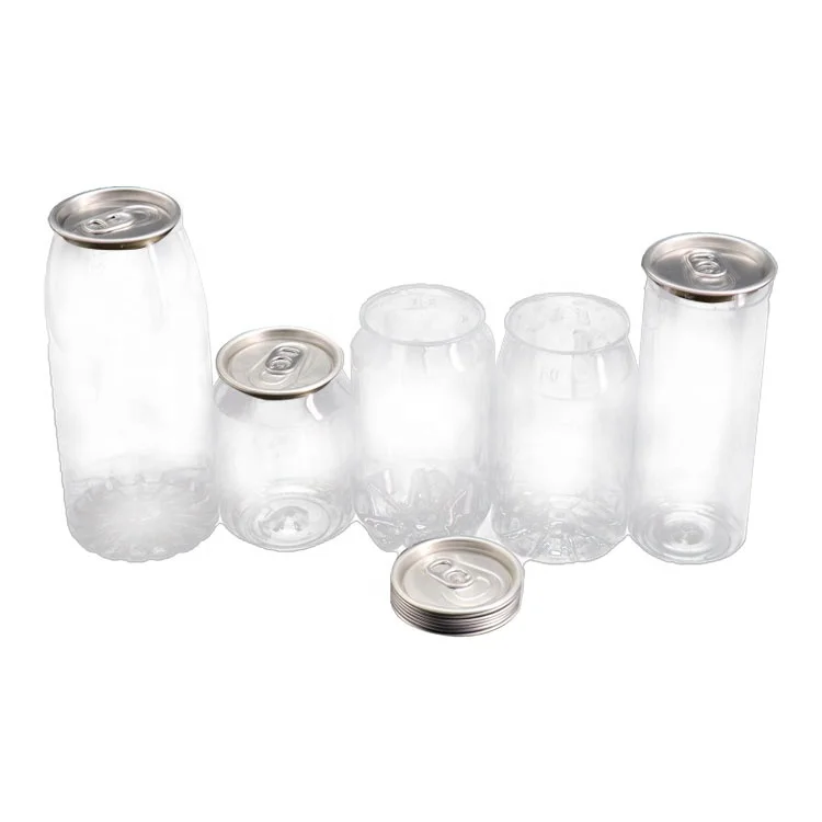 Soda Plastic PET Cans Wholesale 250ml 330ml 500ml 650ml Plastic Transparent Pet Can Custom Clear Soda Jar With Aluminum Lids