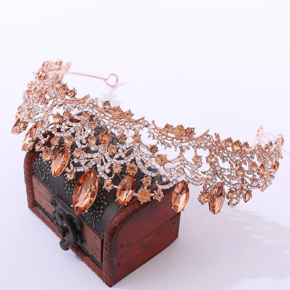 BELLEWORLD HC1305 Quinceanera Wedding Tiaras and Crowns Wedding Tiara Bridal Crown Rose Flower Rhinestone Crystal Crowns