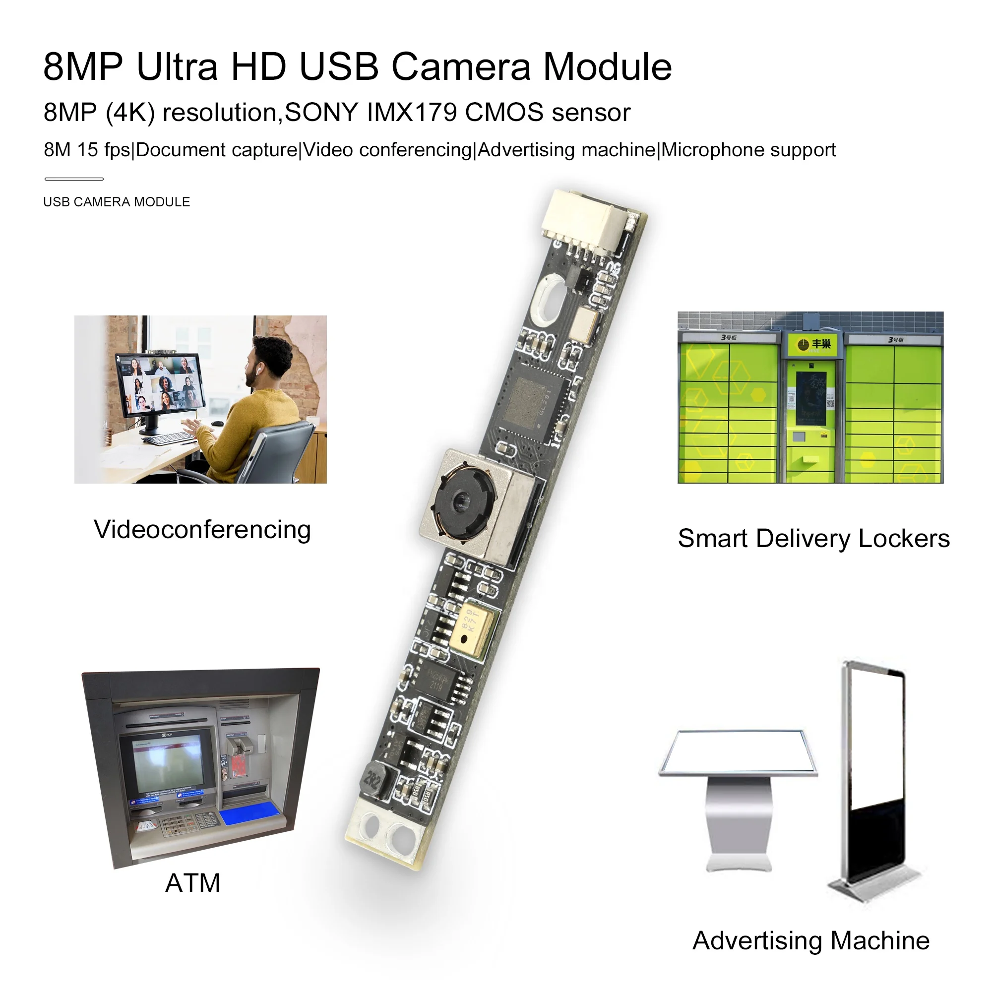 Sony IMX179 8MP Cmos Color Sensor UVC Free Driver Autofocus USB Interface Embedded Industry Camera Module 4K With Microphone