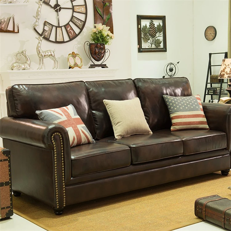 American European living room furniture Genuine Leather corner sofa with cushions loveseats 3 seater Nordic 3+2+1 bridgewate sof