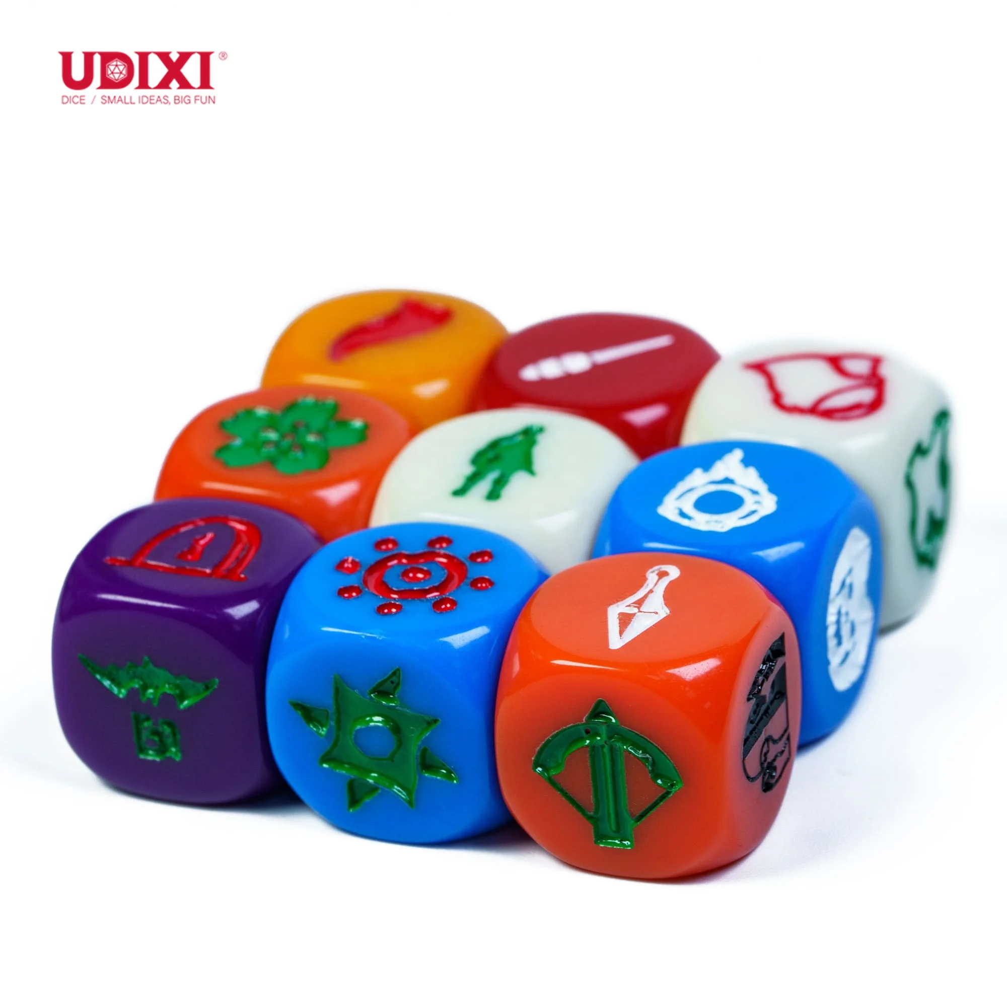 Udixi Polyhedral Plastic Acrylic Custom logo Colored Solid Marble 16mm D6 engraved Dice