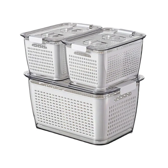 Wholesale Plastic Draining Washing Basket Food Vegetable Storage Boxes Plastic Fruit Storage Drainer Baskets with Lid