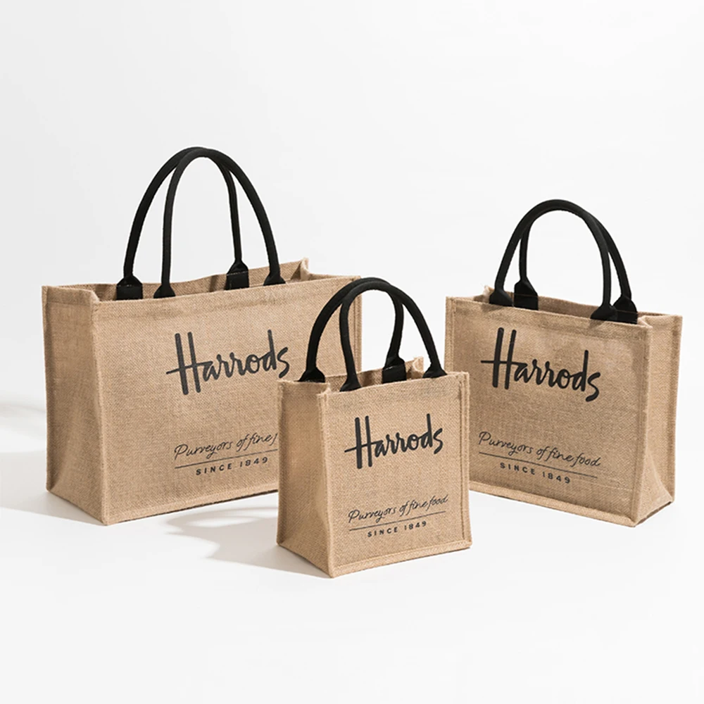 Custom Blank Eco Grocery High-capacity Jute Fashion Printed Bag Canvas Cotton Jute Tote Bags For Women