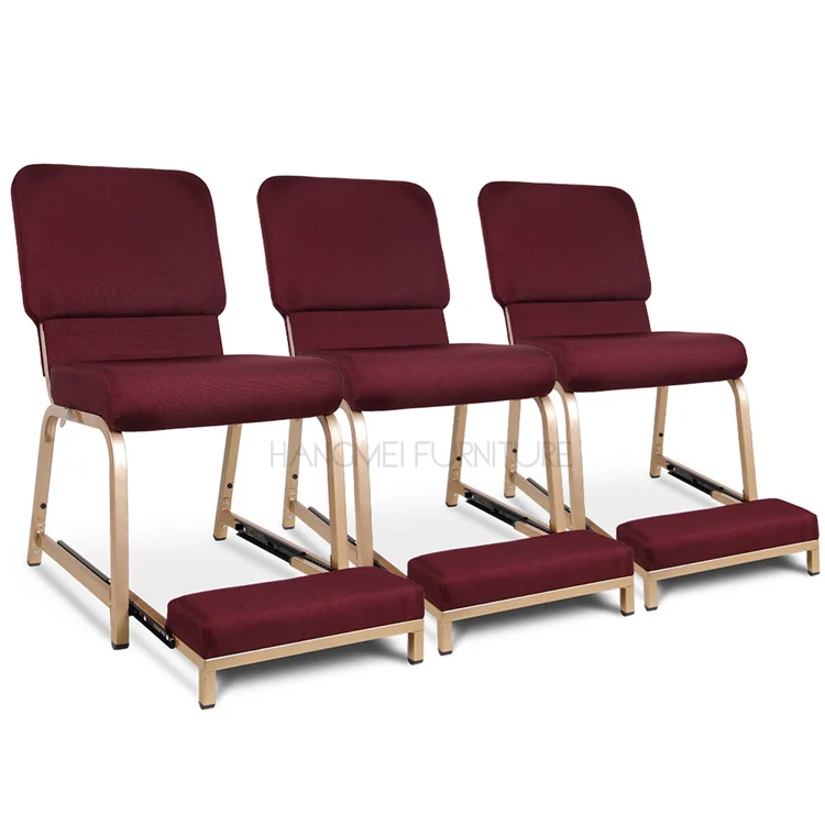 wholesale metal upholstery interlocking pastor church pulpit kneel pad chairs with retractable kneeler