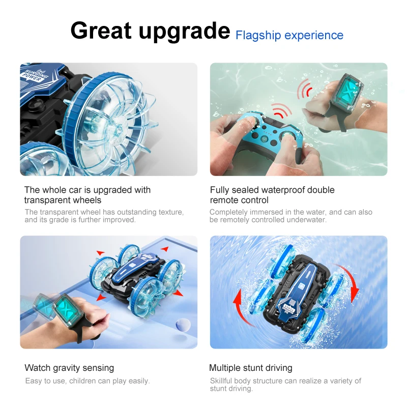 Boy Grifts 2.4ghz Gesture Sensor Amphibious RC Stunt Car Toys With Light Glow Wheel Aqua Drift Remote Control Vehicle Toy
