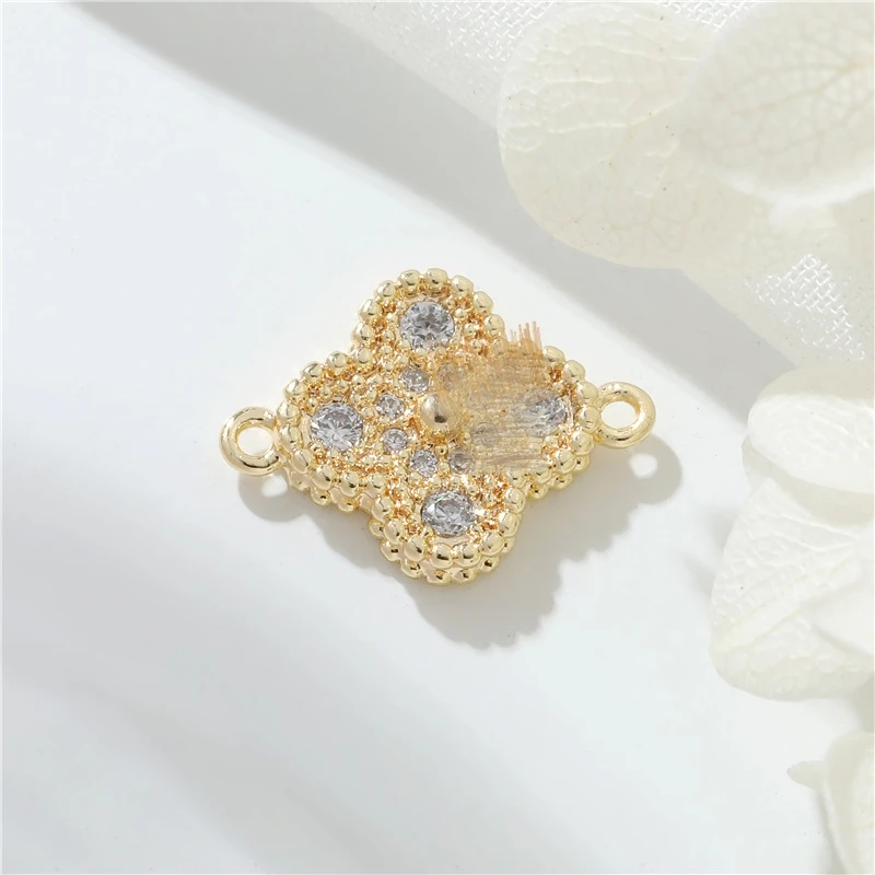 Hot selling four leaf clover diy accessories 14k gold plated charms hollow-out design pendant for necklace making