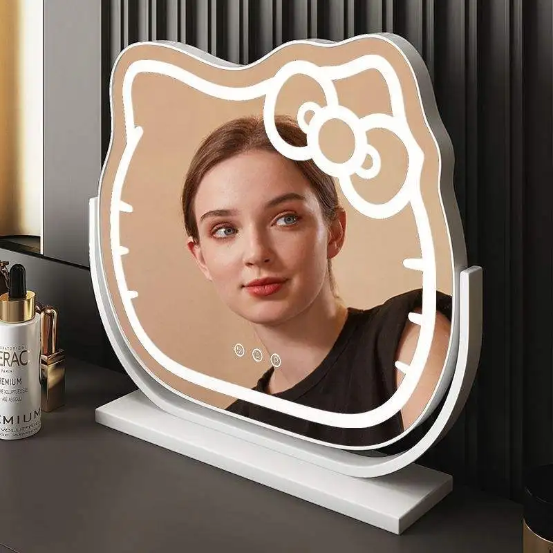 Cute Cat Desktop Makeup Mirror Portable Can Rotate 360 Degrees Hello Kitty Vanity Mirror With Smart Touch Screen