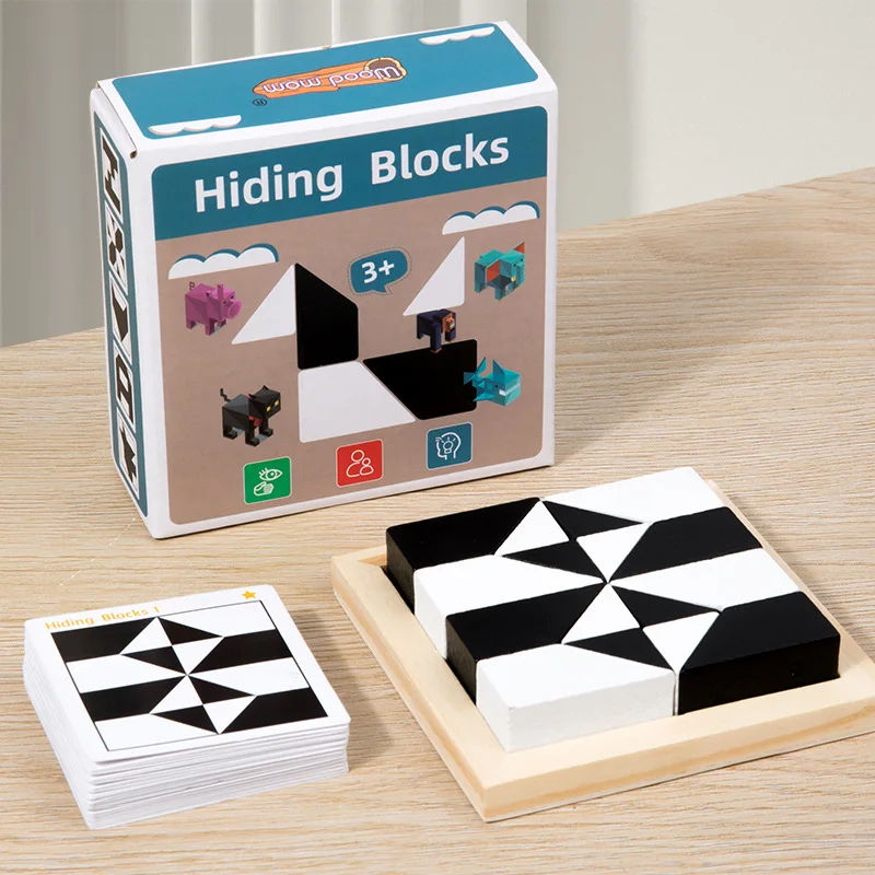 hidden building logic thinking game stem wooden black white game hiding block puzzle