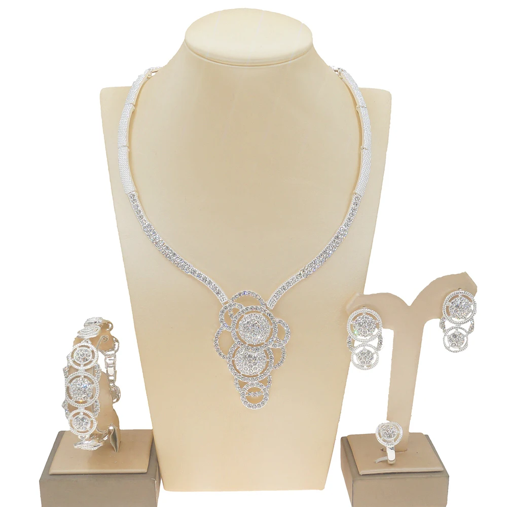 Shiny Round Shape Collar Jewelry Sets Copper Alloy Gold Plated Fashion Dubai Gold Series Jewellery Women Party Dating Banquet