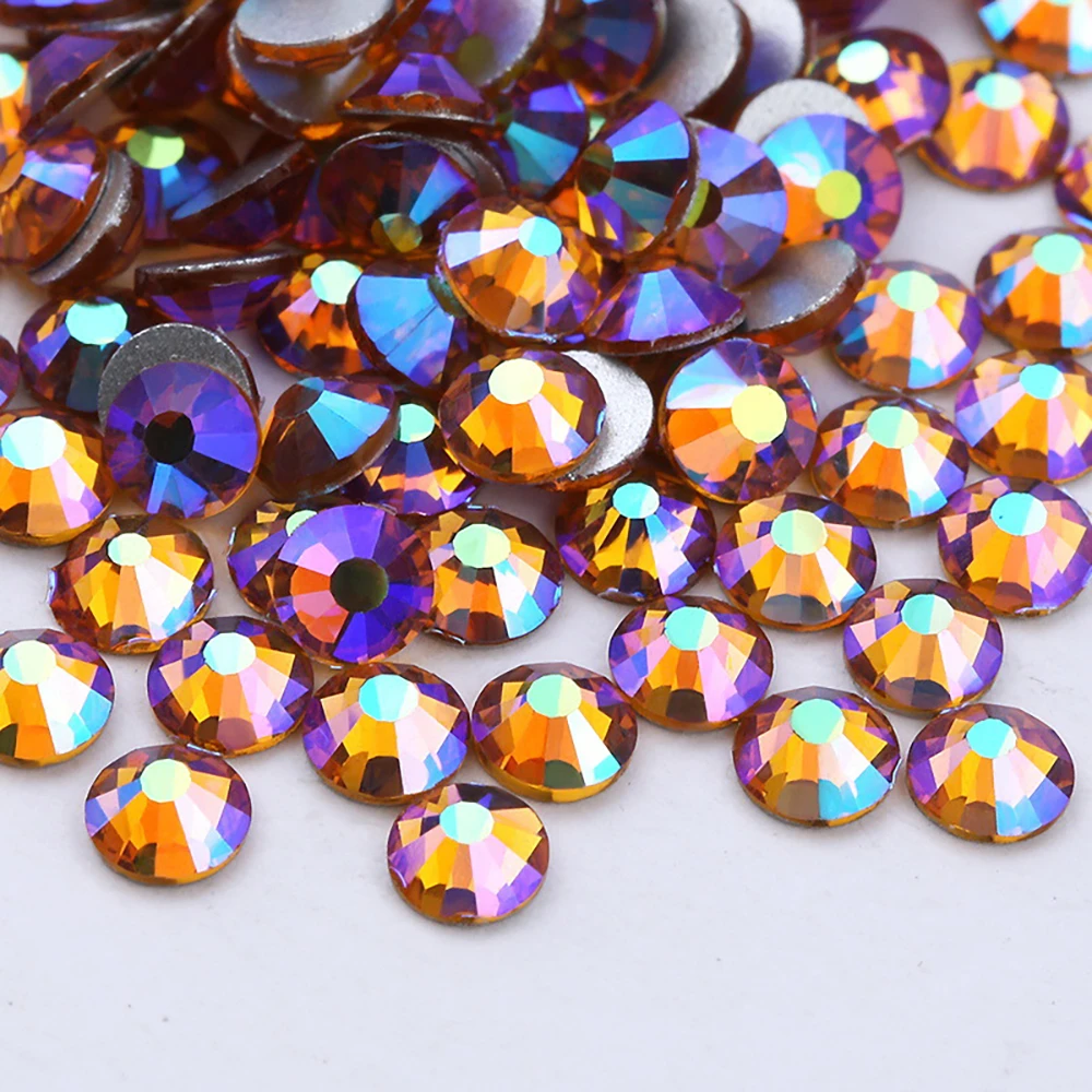 Premium Original Topaz AB Color Nail Art Non Hotfix SS4 to SS30 Flat Back Crystal Rhinestones