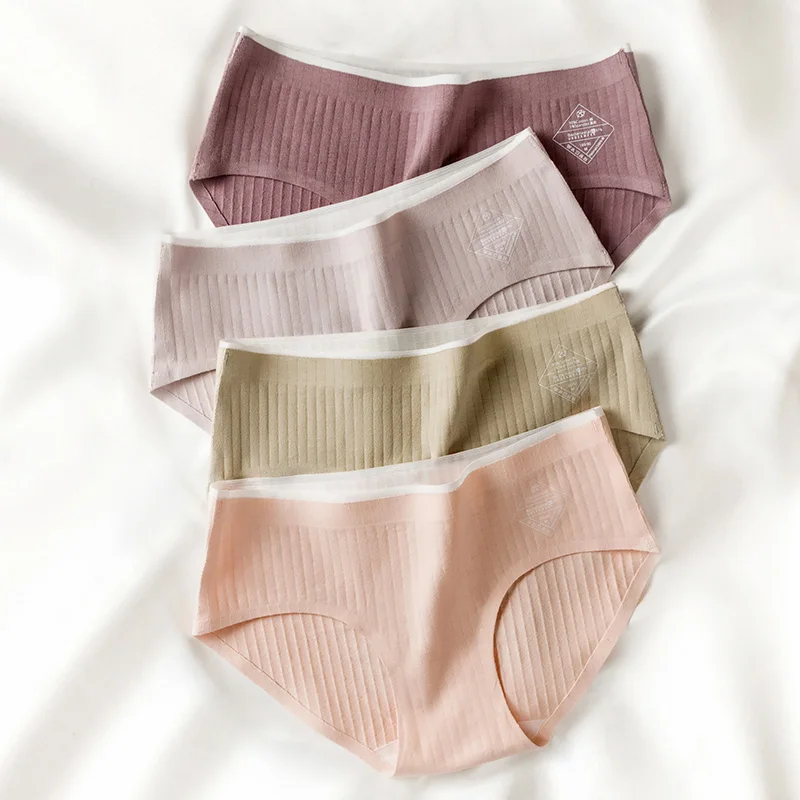 Лидер продаж, новый дизайн, хлопковые трусики в полоску, бесшовные женские хлопковые трусы, однотонная одежда для сна, нижнее белье
