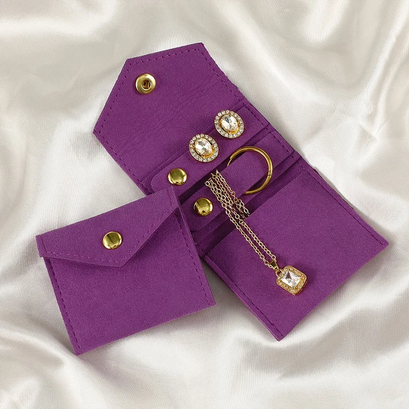 Custom Logo Brown Debossed Necklace Bracelet Jewelry Bag Envelope Microfiber Jewelry Pouch Jewelry Packaging