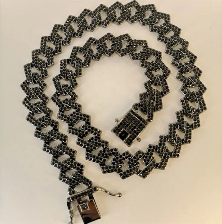 Iced out miami choker jewelry hip hop alloy full diamond 15mm width black cuban link chain necklace