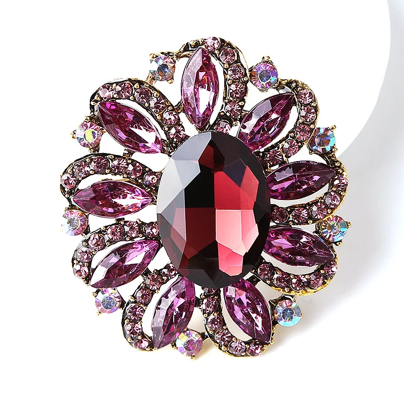 New silver bottom flower brooch wedding oval crystal pin brooch for woman gift