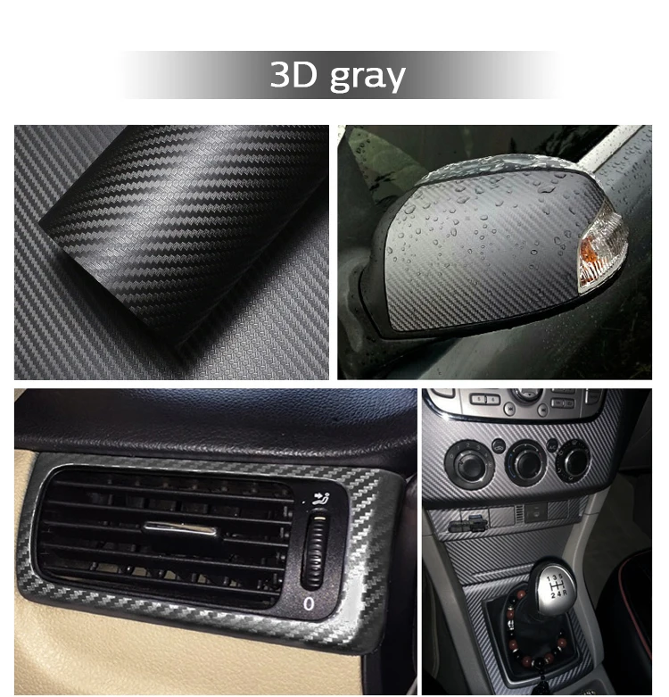 Carbon Fiber Black Film 3D Rolls PET/TPU Colorful Car Body Stickers Car Wrap Vinyls Self Healing