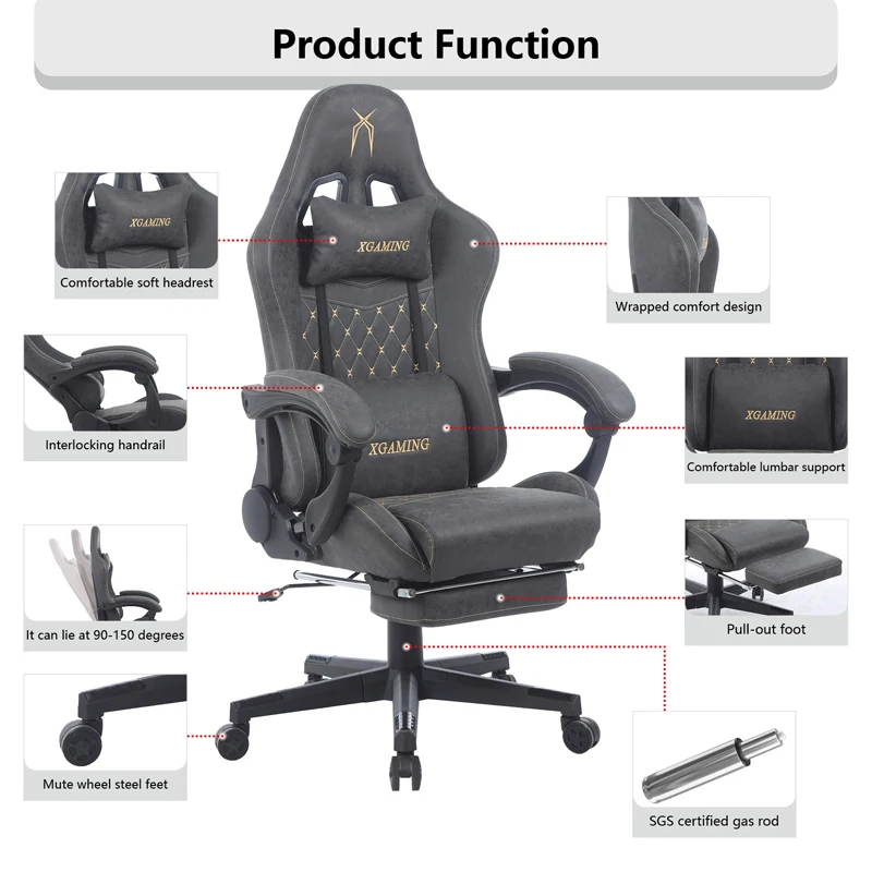 new design reclining gamer chair with footrest brown gaming chair