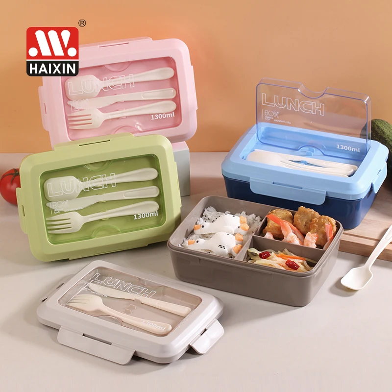 Kitchen organizers to go fruit cutlery 3 compartment bento food storage container take away plastic lunch box w/fork and spoon