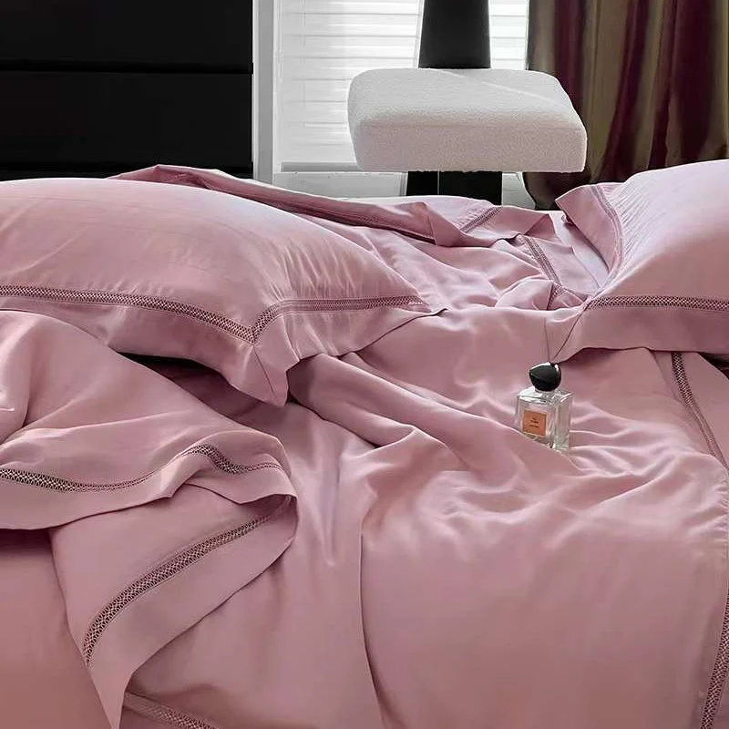 New Fashion Bedsheet 1000 Thread Count 100% Cotton Pink Bed Linen 4 Pieces Hotel bedding Sheets set