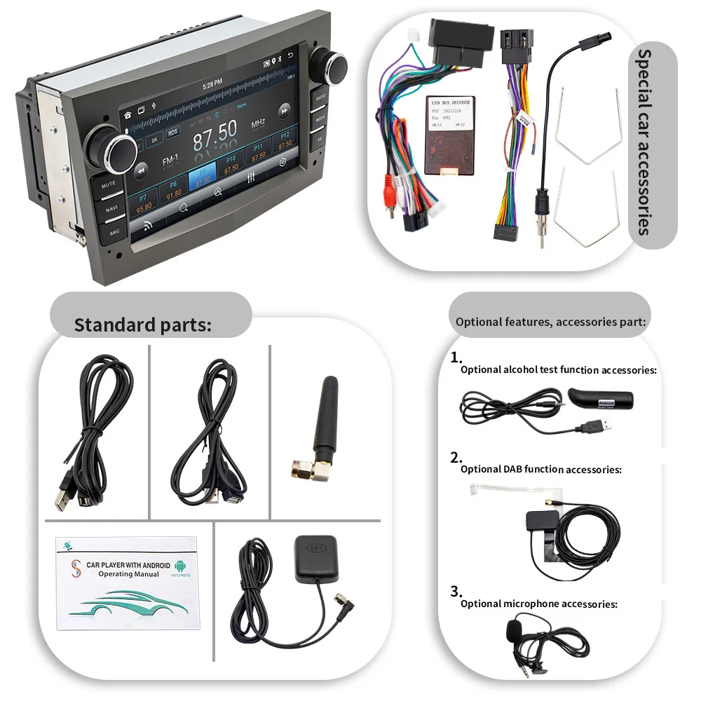 YOSOVLAMP Suitable for Opel 7-inch car MP5 player multifunctional car audio and video navigation wireless Carplay