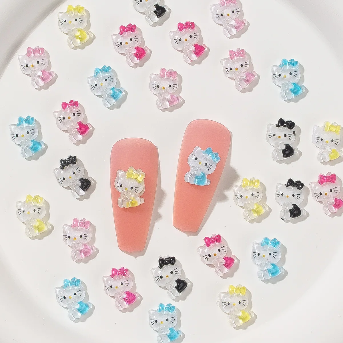 Wholesale  3D Ice Permeable Stereo Hello Kitty Nail Charms Accessories Cartoon  Kawaii  Resin Nail Art