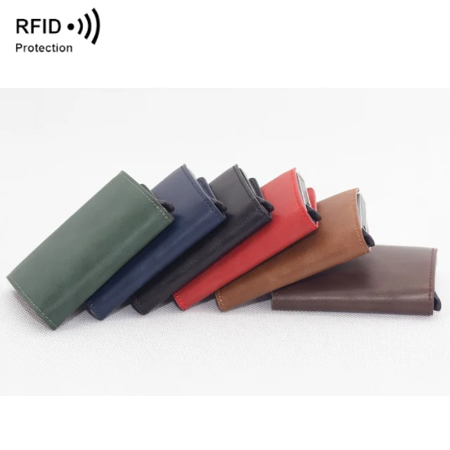Drop Shipping Crazy Horse PU Leather Wallet Aluminum Credit Cards Holder With RFID Blocking Function For Business Gifts