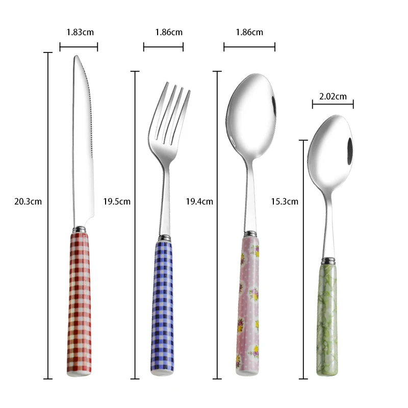 tableware vintage pattern dinner set Korean Ceramic golden Cutlery Forks Set Dinner Spoon Fork with Ceramic Handle