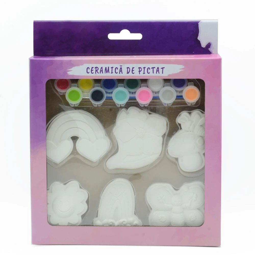 20pcs Kids DIY Painting Ceramic Christmas Ornaments Kit with 6 Figurines, 12 Paint Pots, 2 Brushes