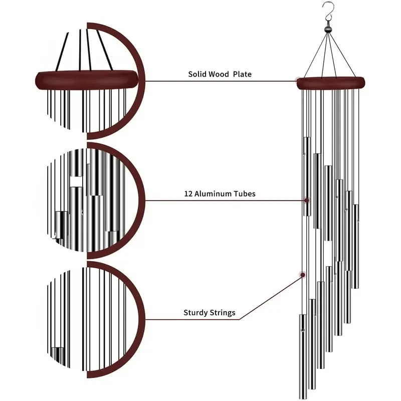 Silver Sympathy Wind Chimes for Outdoor, Pet Memorial Wind Chime for Patio, Wooden Wind Chimes for Home or Garden Decor