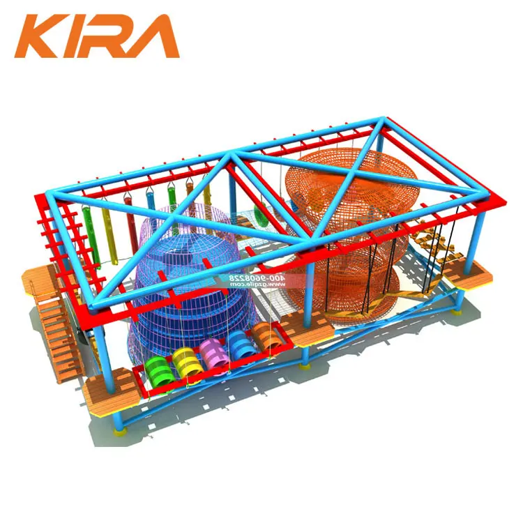 New Design children playground equipment high rope course with climbing wall for sale