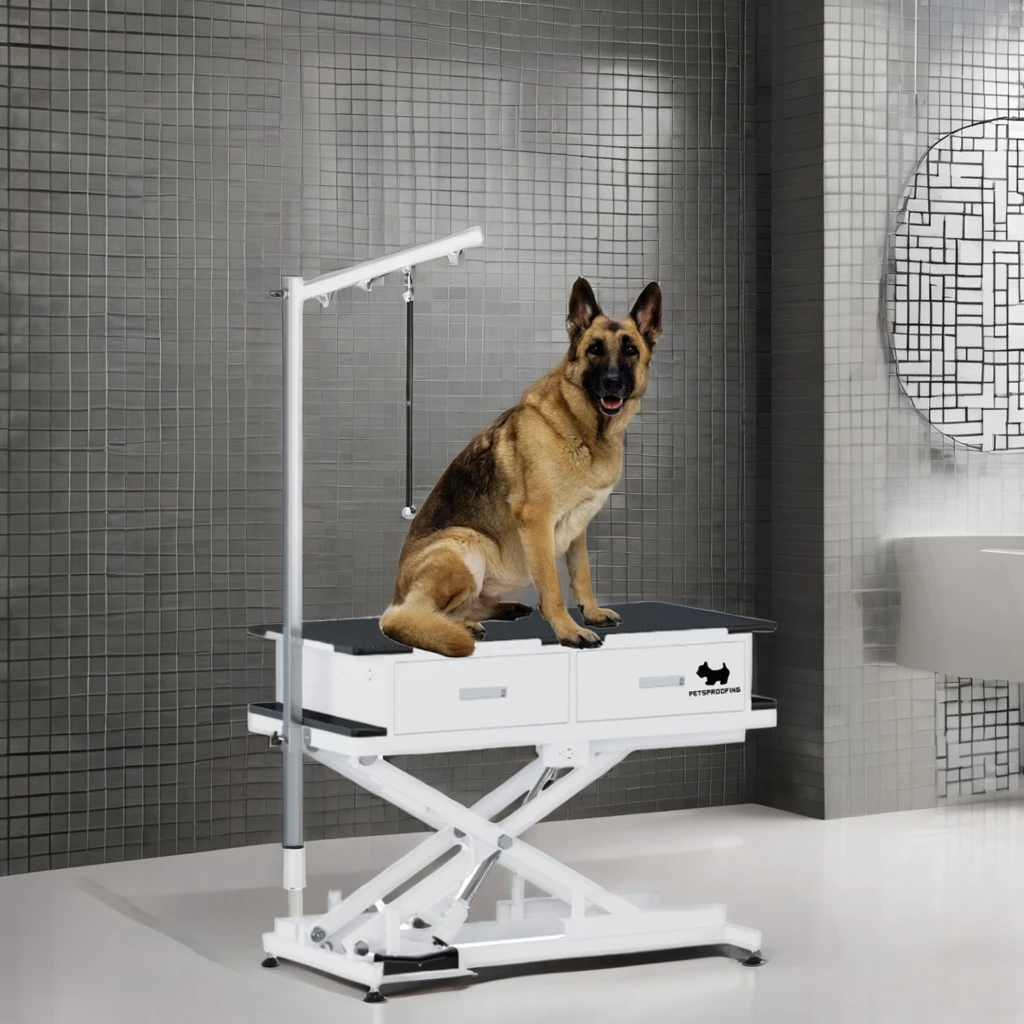 PETSPROOFING Mobile Grooming Equipment Electric lifting Foldable Pet hair cutting Dog grooming Table for large dogs